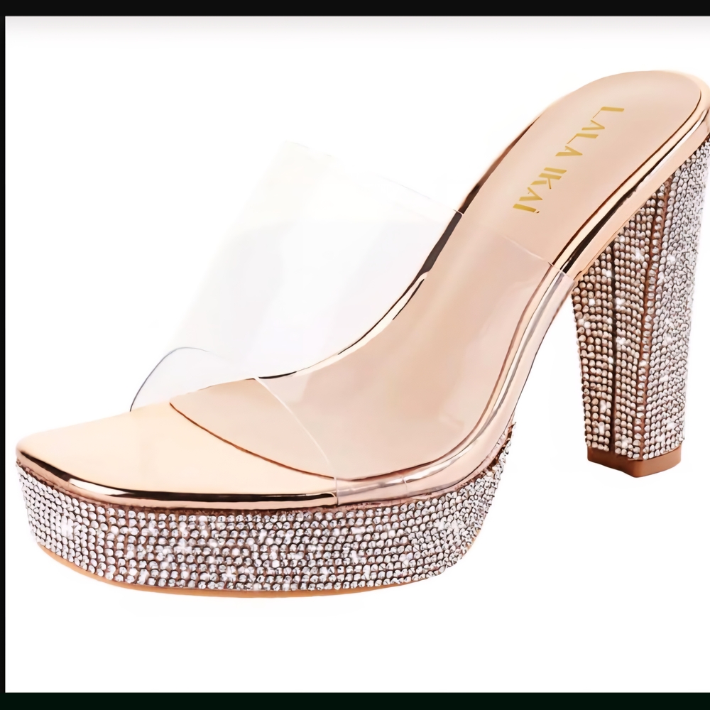 Gold and Clear Rhinestone Heels